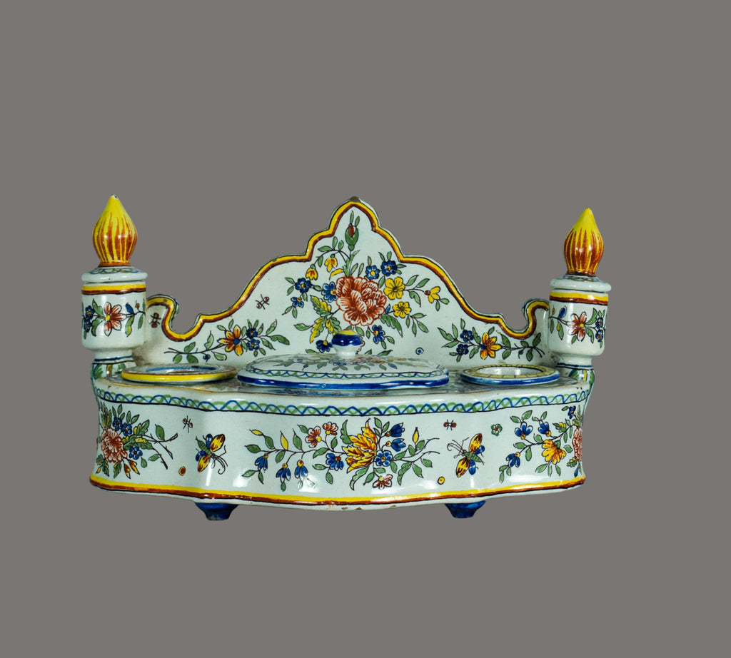 French Faience Double Inkwell, Rouen Region, 19th / Early 20th Century