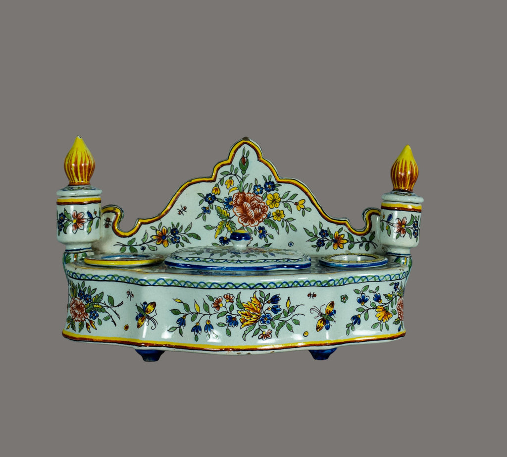 French Faience Double Inkwell, Rouen Region, 19th / Early 20th Century