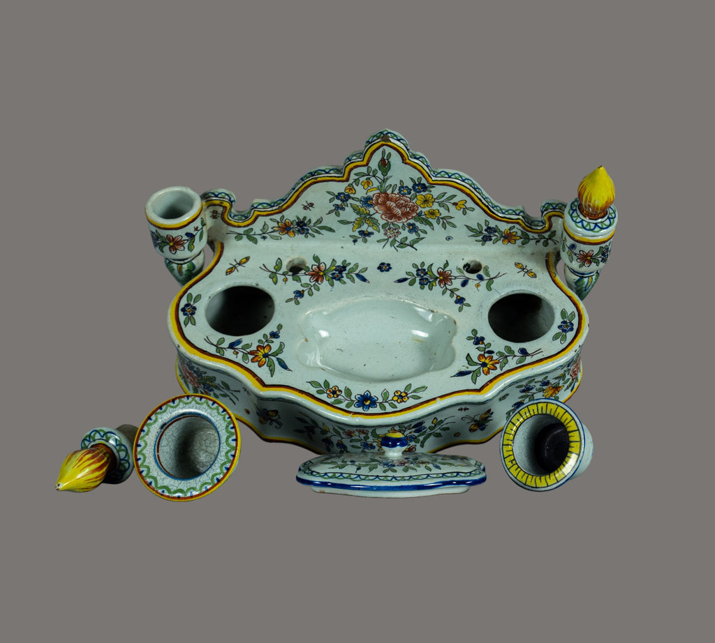 French Faience Double Inkwell, Rouen Region, 19th / Early 20th Century