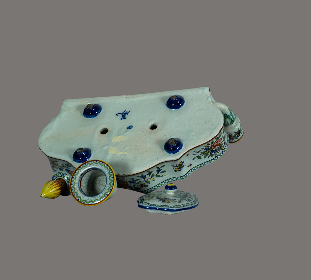 French Faience Double Inkwell, Rouen Region, 19th / Early 20th Century