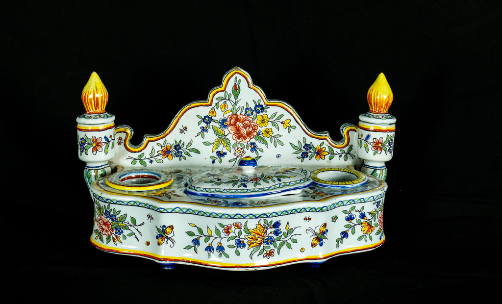 French Faience Double Inkwell, Rouen Region, 19th / Early 20th Century