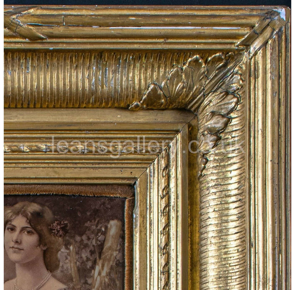 Antique, Chrystoleagram, Lady with fruit Tray, Gilt Framed