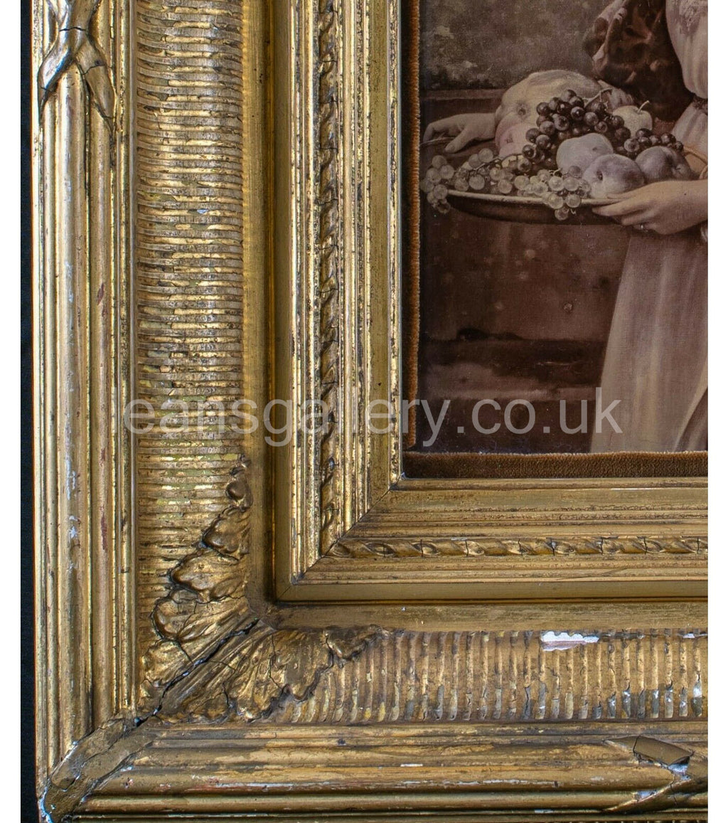 Antique, Chrystoleagram, Lady with fruit Tray, Gilt Framed