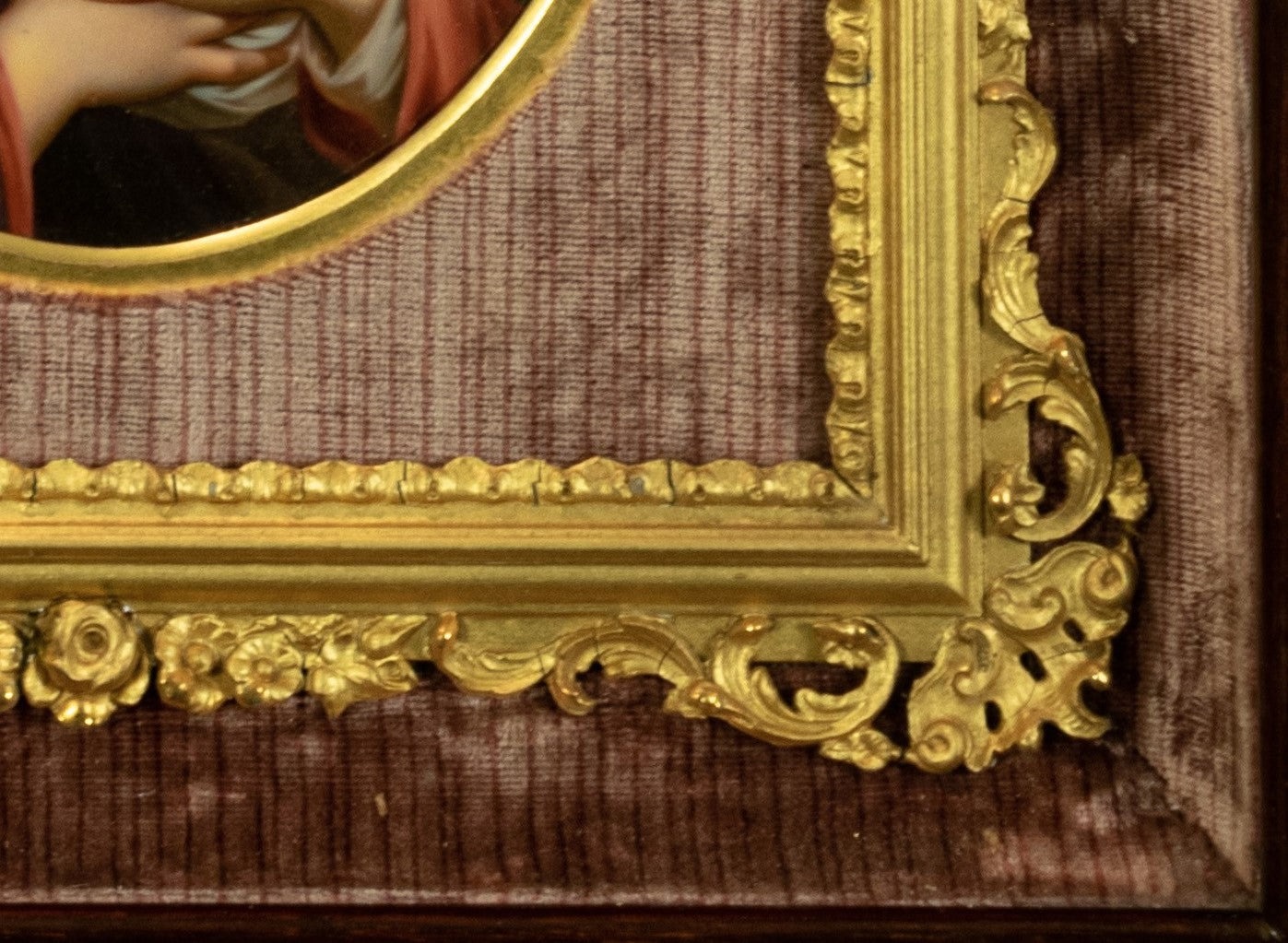 OIl Painting, 19th-Century, Antique, Porcelain, Painting, Madonna, Gilt Framed