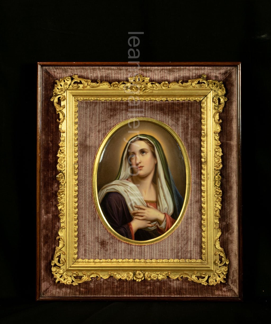 OIl Painting, 19th-Century, Antique, Porcelain, Painting, Madonna, Gilt Framed