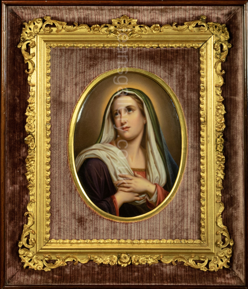 OIl Painting, 19th-Century, Antique, Porcelain, Painting, Madonna, Gilt Framed