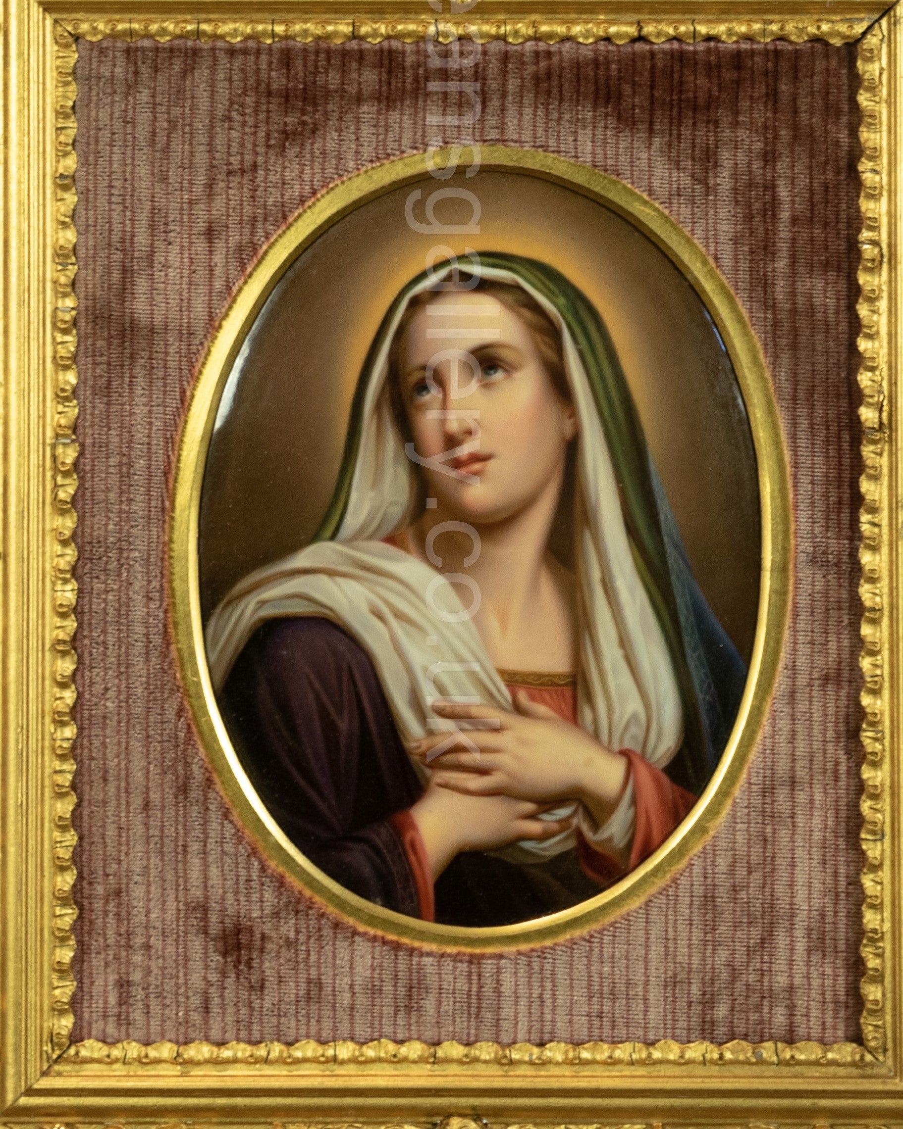 OIl Painting, 19th-Century, Antique, Porcelain, Painting, Madonna, Gilt Framed