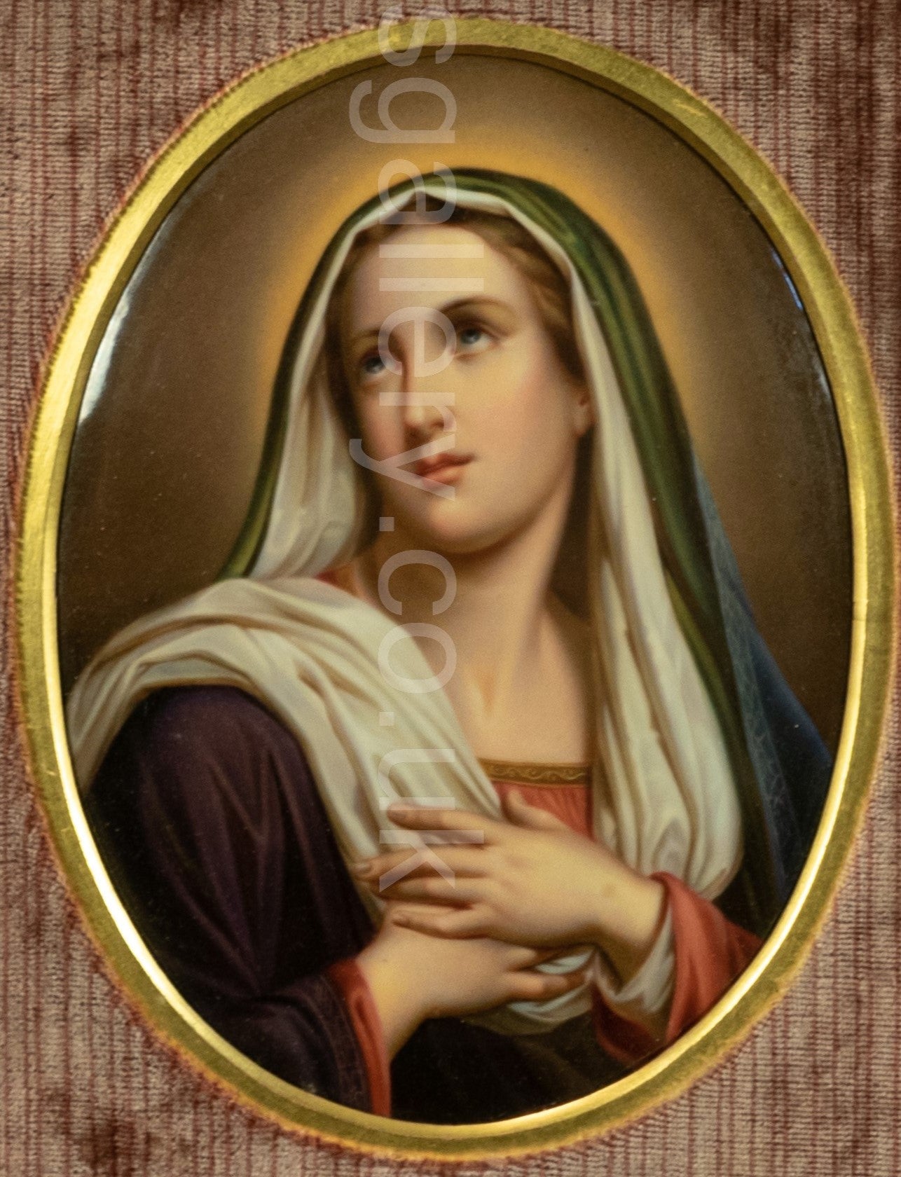 OIl Painting, 19th-Century, Antique, Porcelain, Painting, Madonna, Gilt Framed