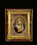 OIl Painting, 19th-Century, Antique, Porcelain, Painting, Madonna, Gilt Framed