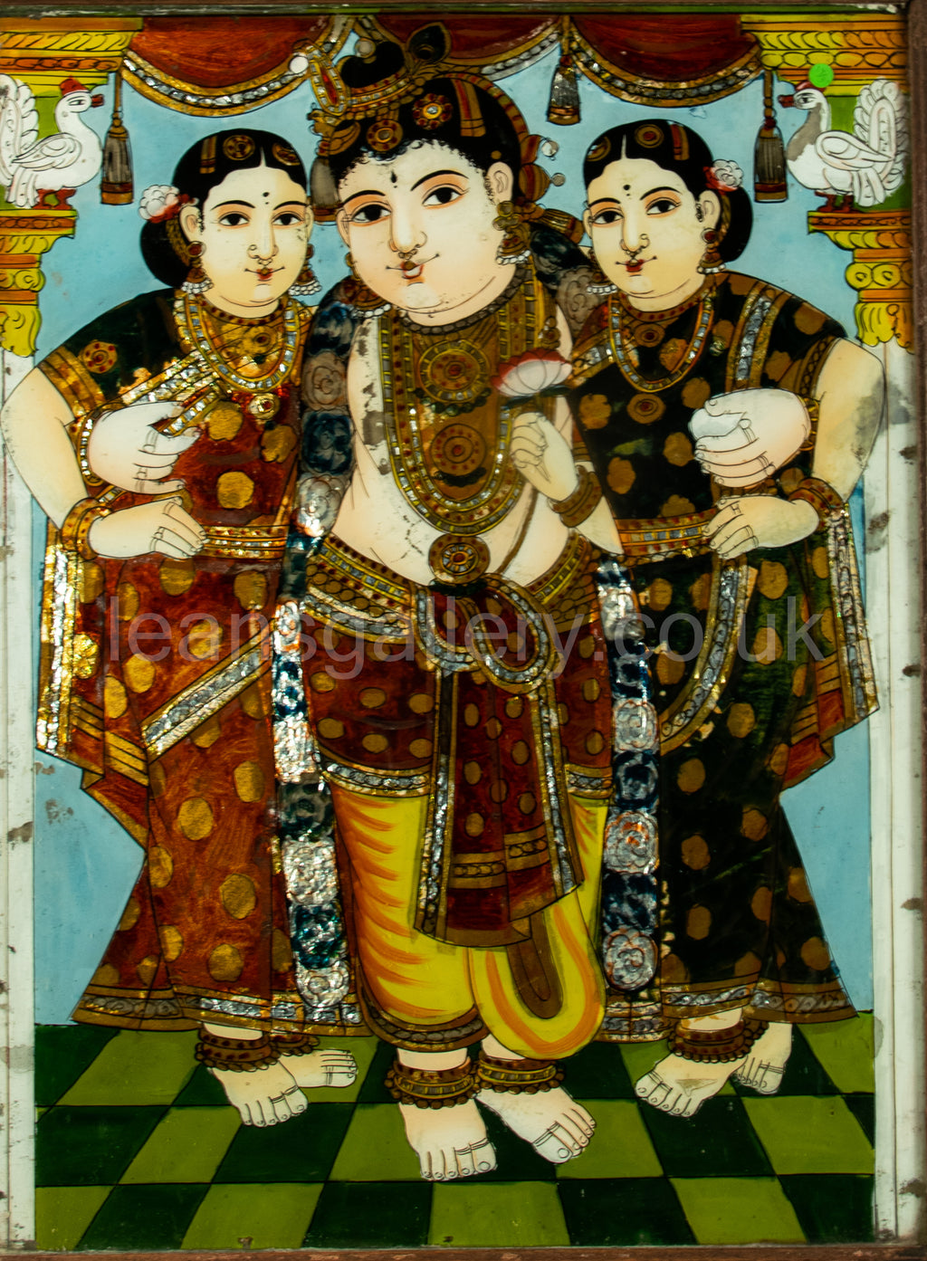 Antique, Reverse, Glass Painting, 19th C, South Indian, Lord Krishna