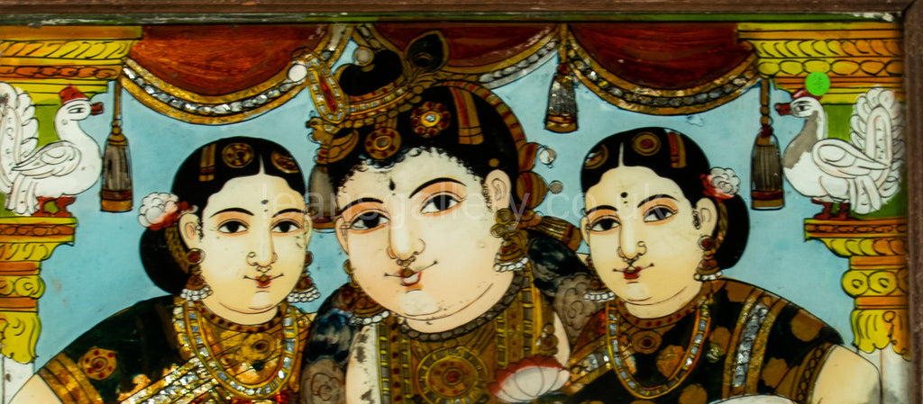 Antique, Reverse, Glass Painting, 19th C, South Indian, Lord Krishna