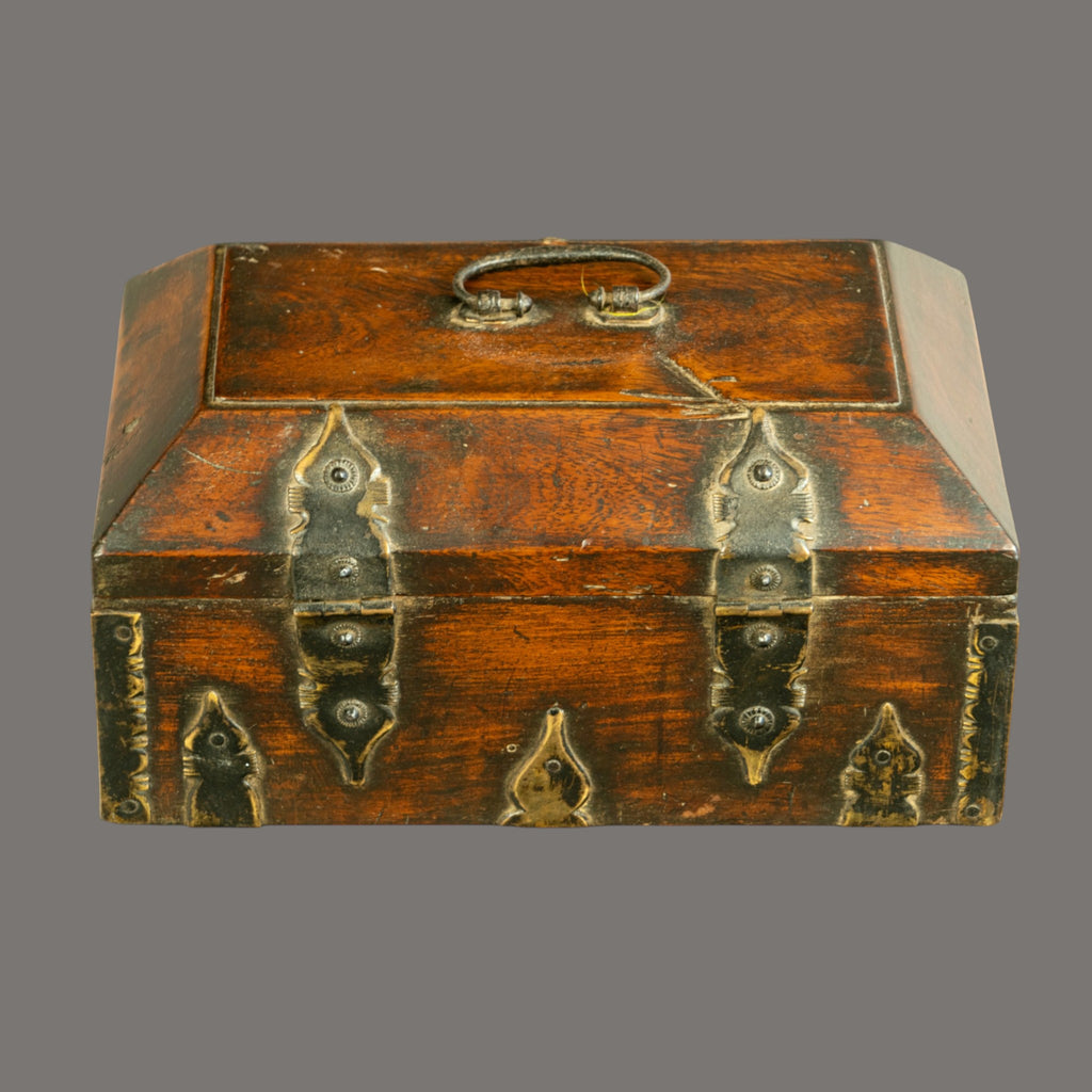 19th Century, Antique, Teakwood Box, with Brass and Iron Hinges, South Indian,