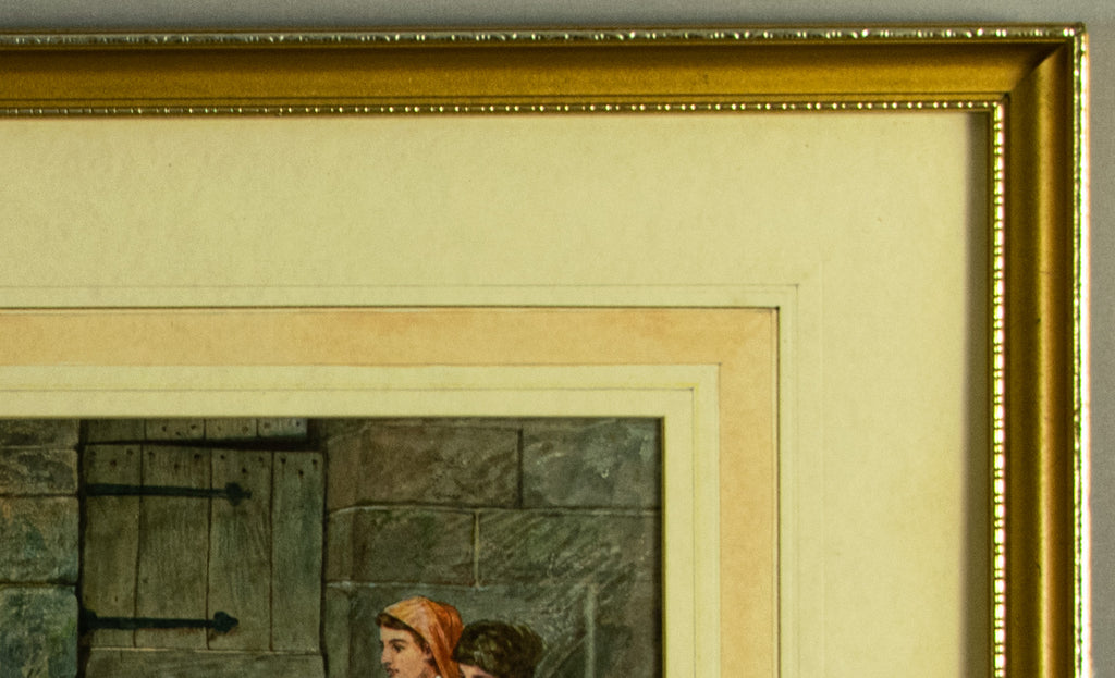 Antique, Watercolour, signed, dated 1892, Pilgrim Monk with Villagers,Charles baerfield