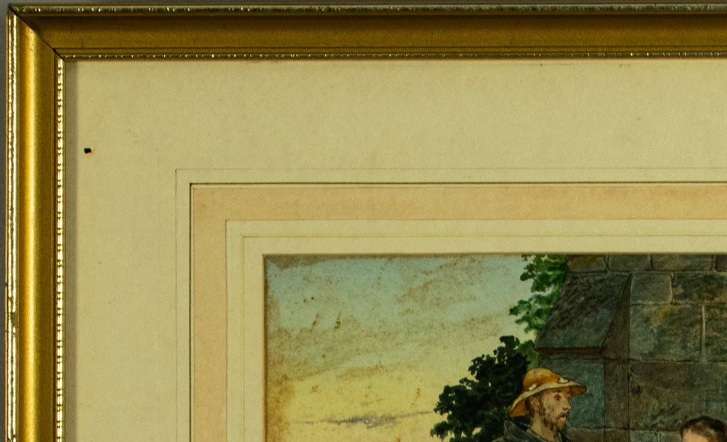 Antique, Watercolour, signed, dated 1892, Pilgrim Monk with Villagers,Charles baerfield