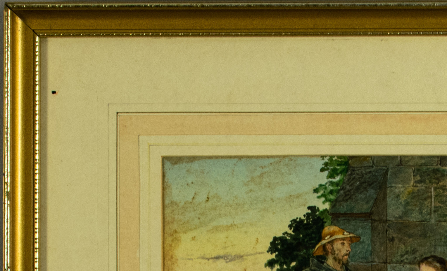 Antique, Watercolour, signed, dated 1892, Pilgrim Monk with Villagers,Charles baerfield