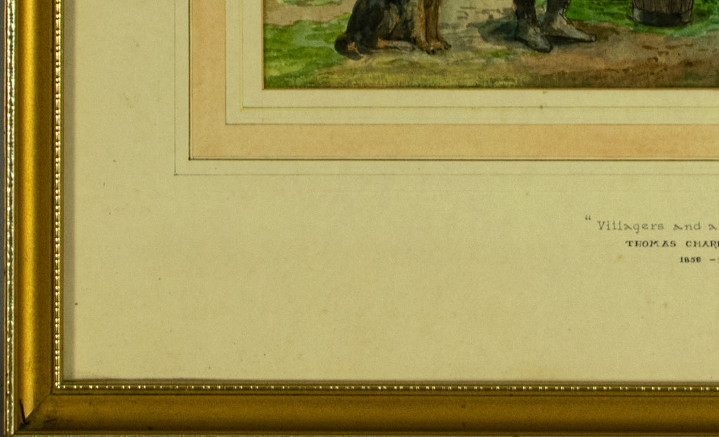Antique, Watercolour, signed, dated 1892, Pilgrim Monk with Villagers,Charles baerfield
