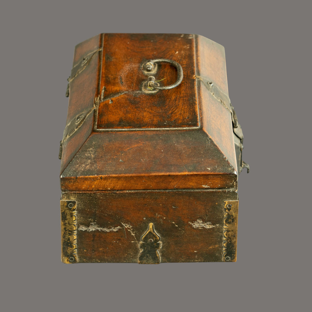 19th Century, Antique, Teakwood Box, with Brass and Iron Hinges, South Indian,