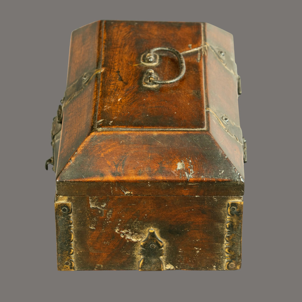 19th Century, Antique, Teakwood Box, with Brass and Iron Hinges, South Indian,