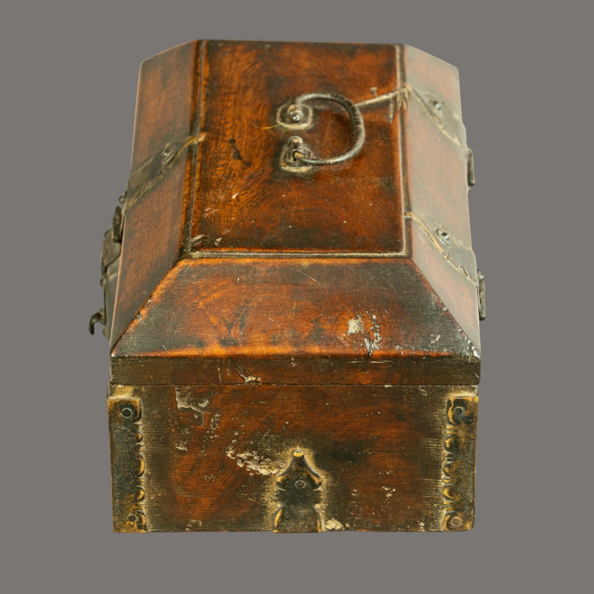 19th Century, Antique, Teakwood Box, with Brass and Iron Hinges, South Indian,