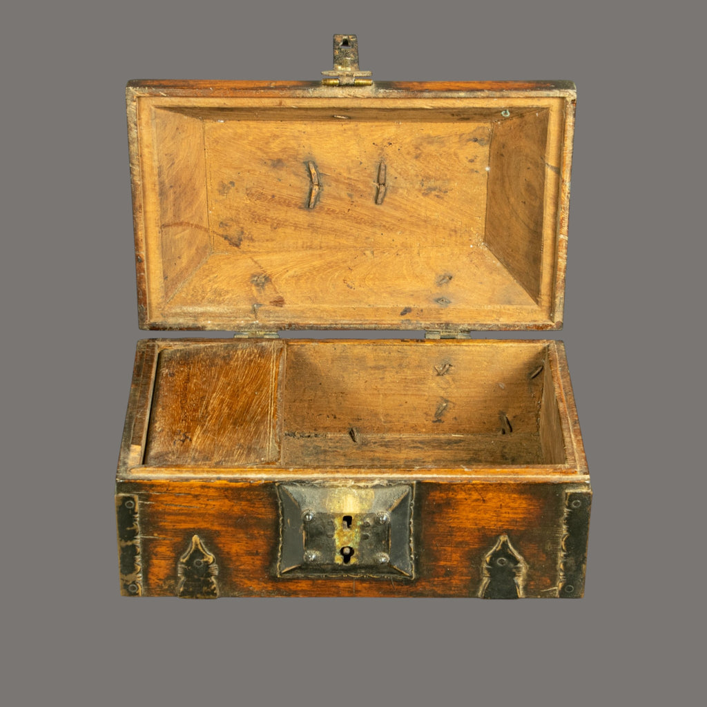 19th Century, Antique, Teakwood Box, with Brass and Iron Hinges, South Indian,