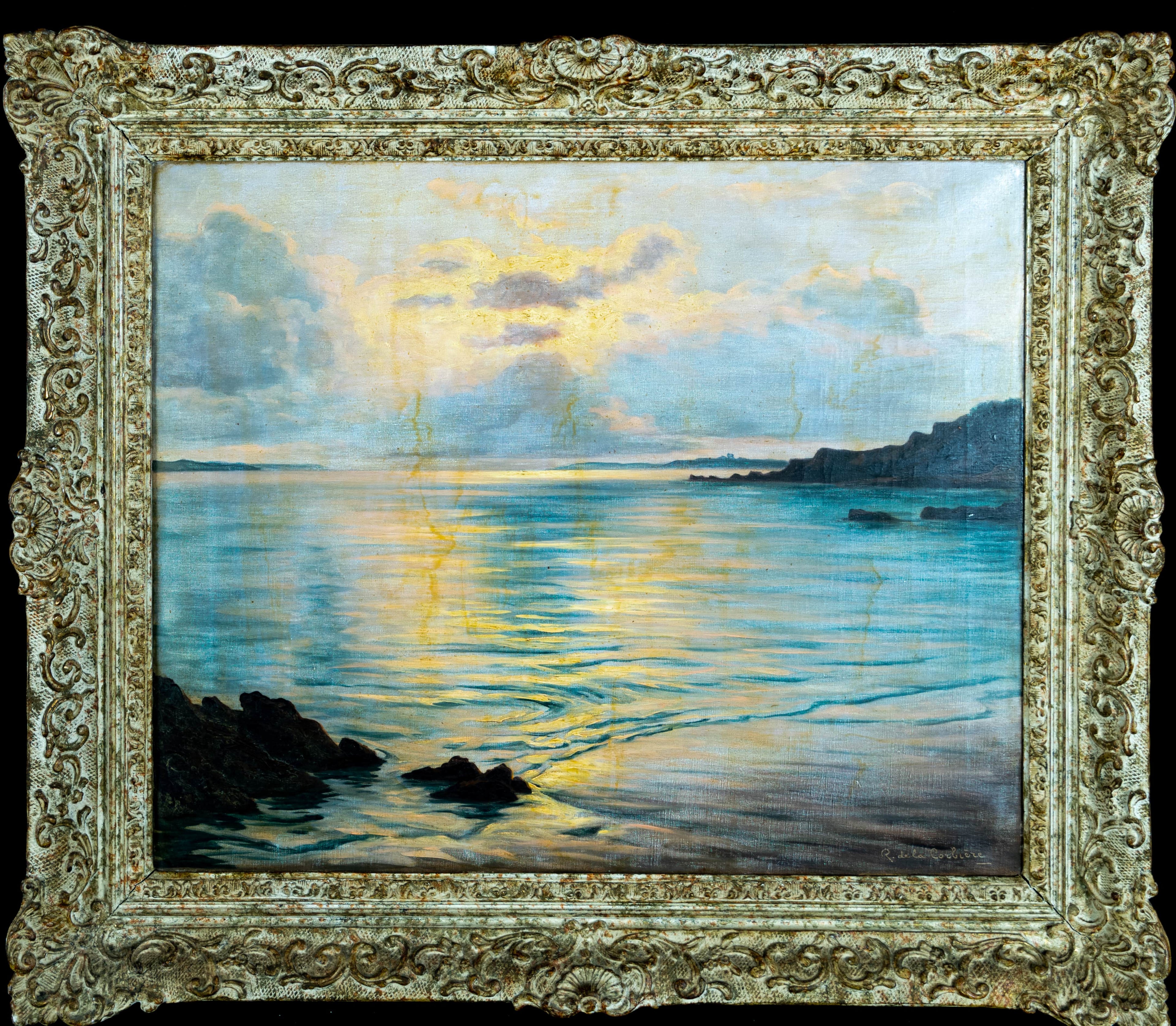 Oil Painting, Coastal Seascape, Roger de la Corbiere, 1930's Framed