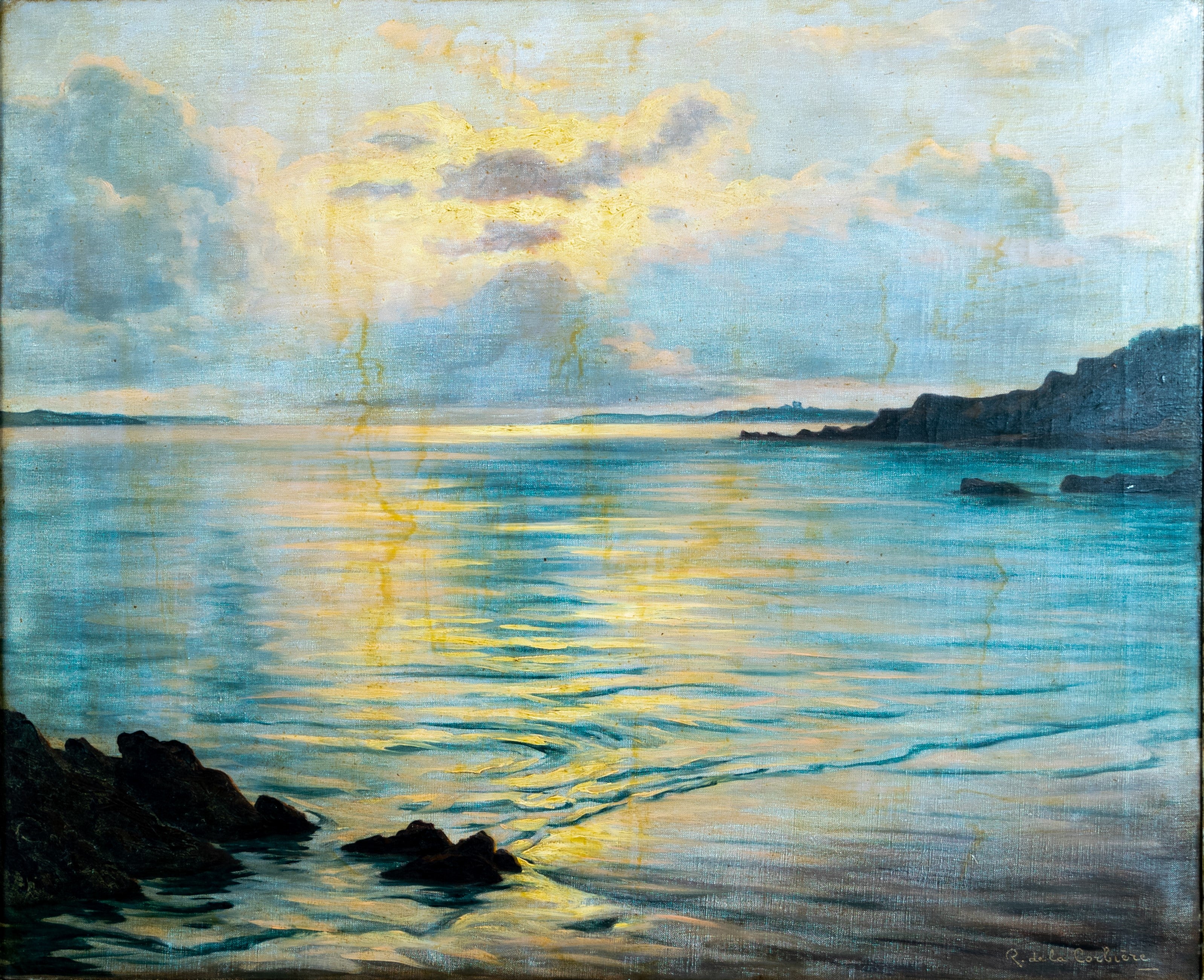 Oil Painting, Coastal Seascape, Roger de la Corbiere, 1930's Framed
