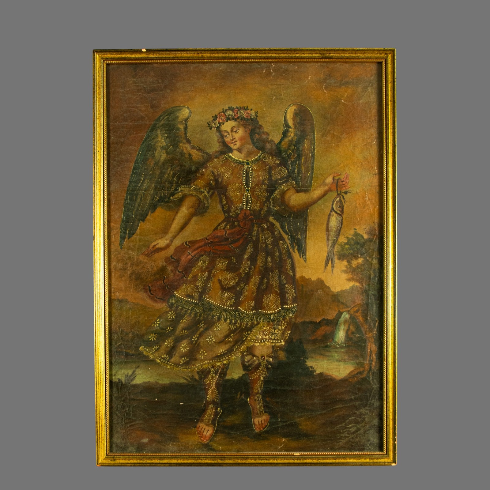 Antique Cuzco Oil Painting St Raphael