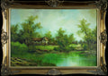 Oil Painting, River Landscape with Cottage, Clara Davis Innes, American