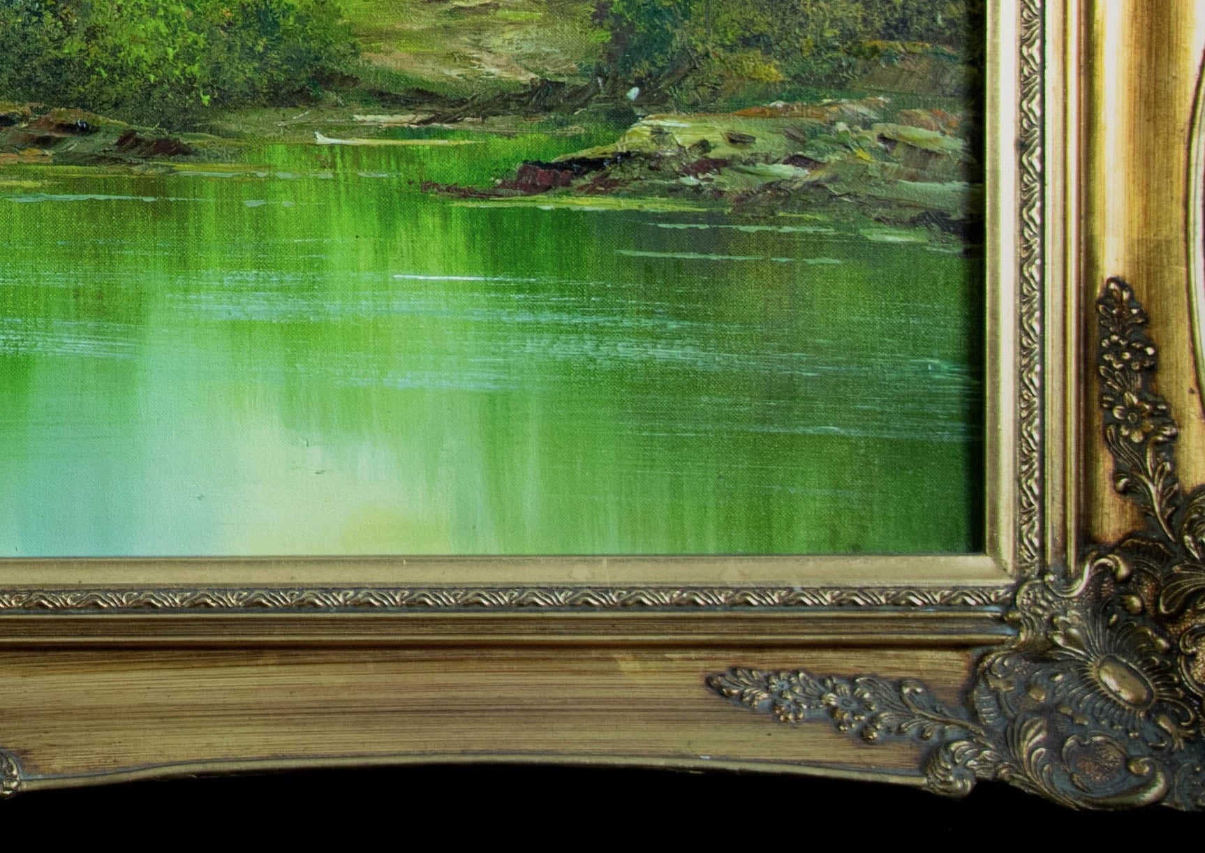 Oil Painting, River Landscape with Cottage, Clara Davis Innes, American