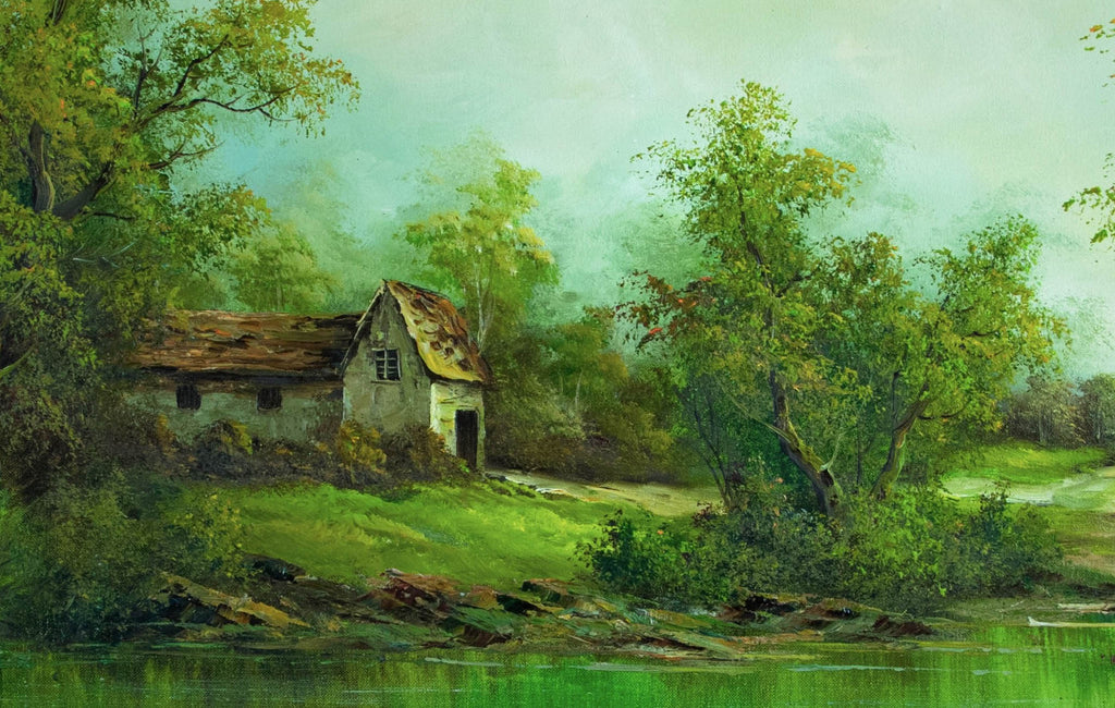 Oil Painting, River Landscape with Cottage, Clara Davis Innes, American