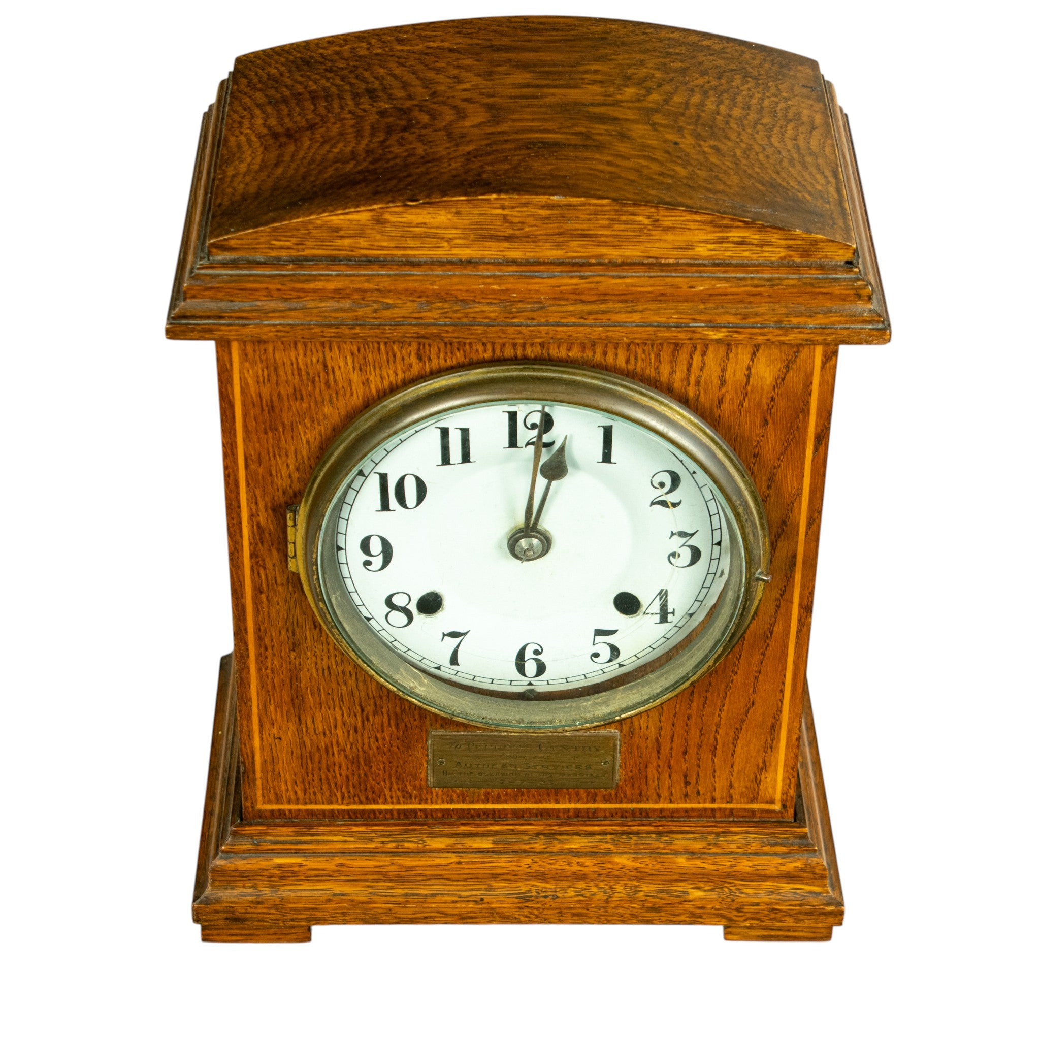Antique Edwardian Mantle Clock 1900, Dated 1923, Original Key & Pendulum