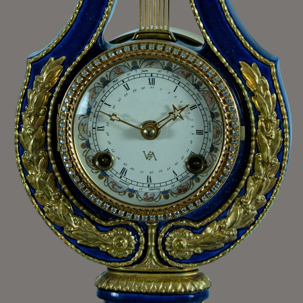 Mantle Clock, Marie Antoinette, Cobalt Blue Porcelain