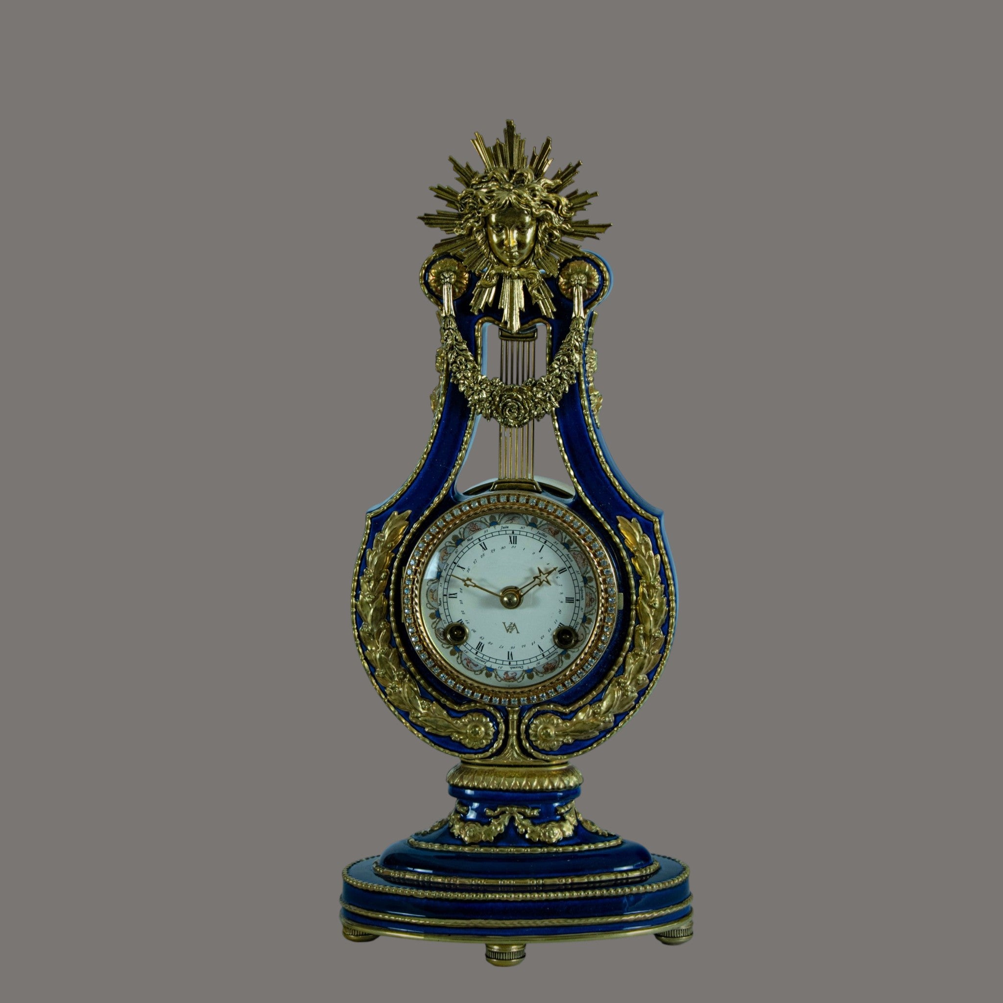Mantle Clock, Marie Antoinette, Cobalt Blue Porcelain