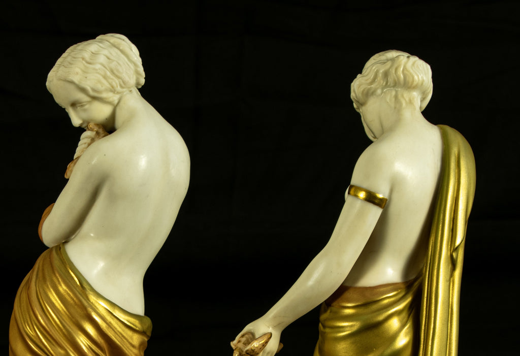 Royal Worcester ˜Joy and Sorrow™ Figurines by James Hadley, 1902, Antique