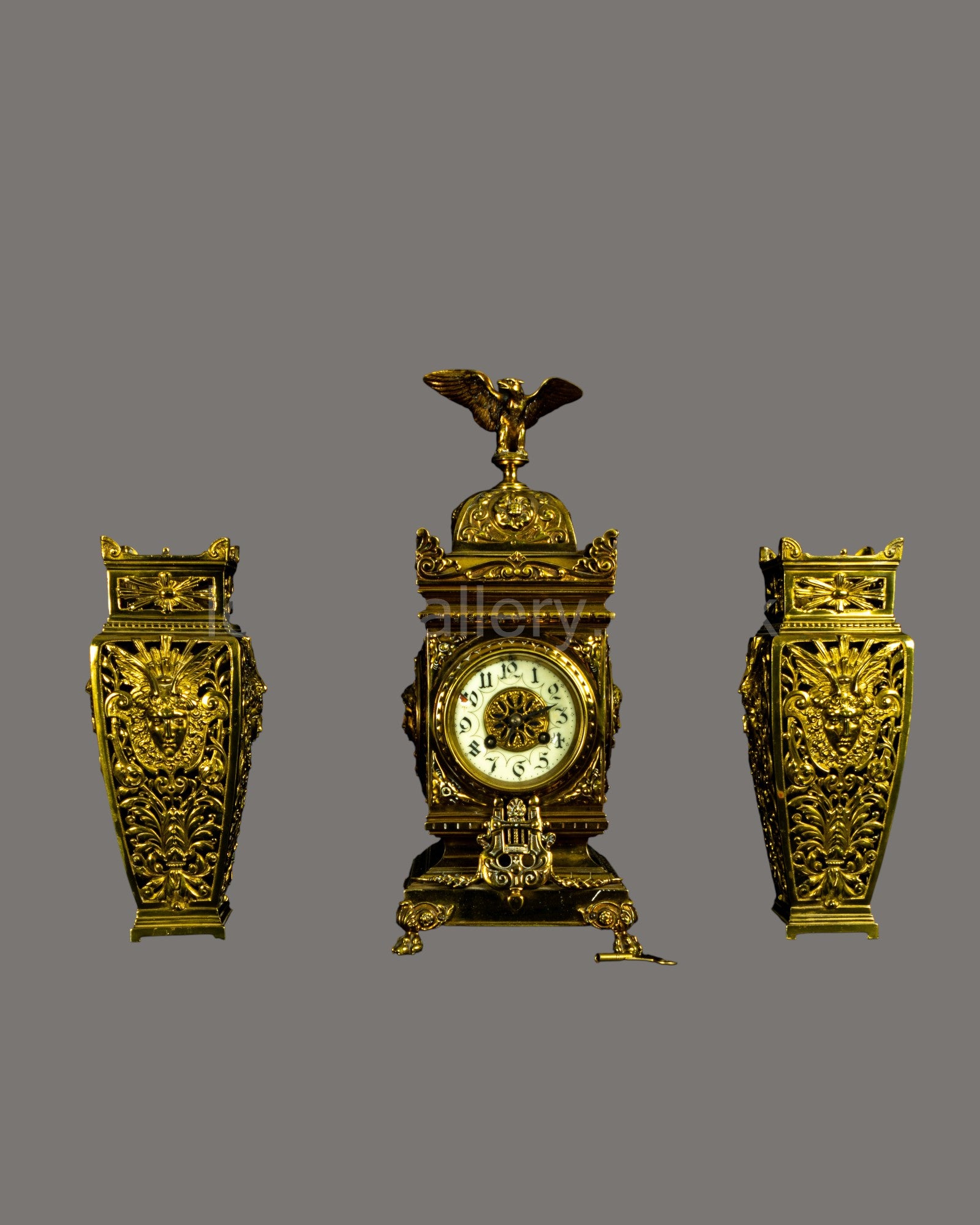 Mantle Clock, Antique, French, lacquered, brass,