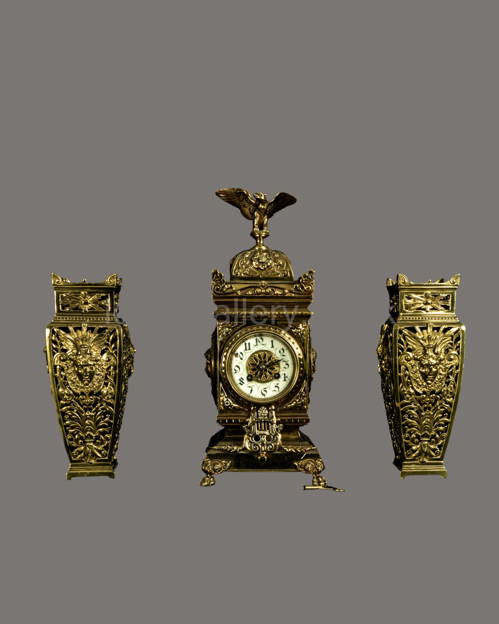 Mantle Clock, Antique, French, lacquered, brass,