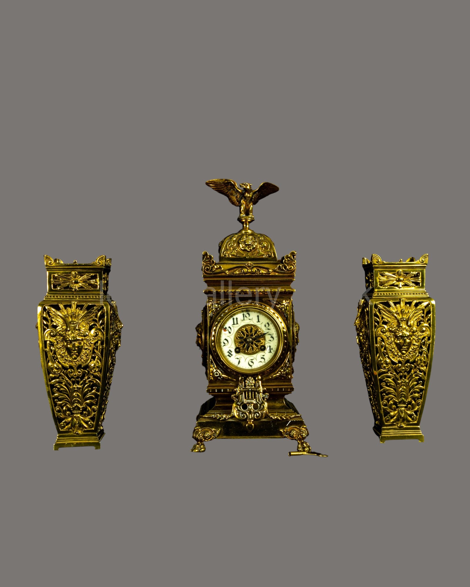 Mantle Clock, Antique, French, lacquered, brass,