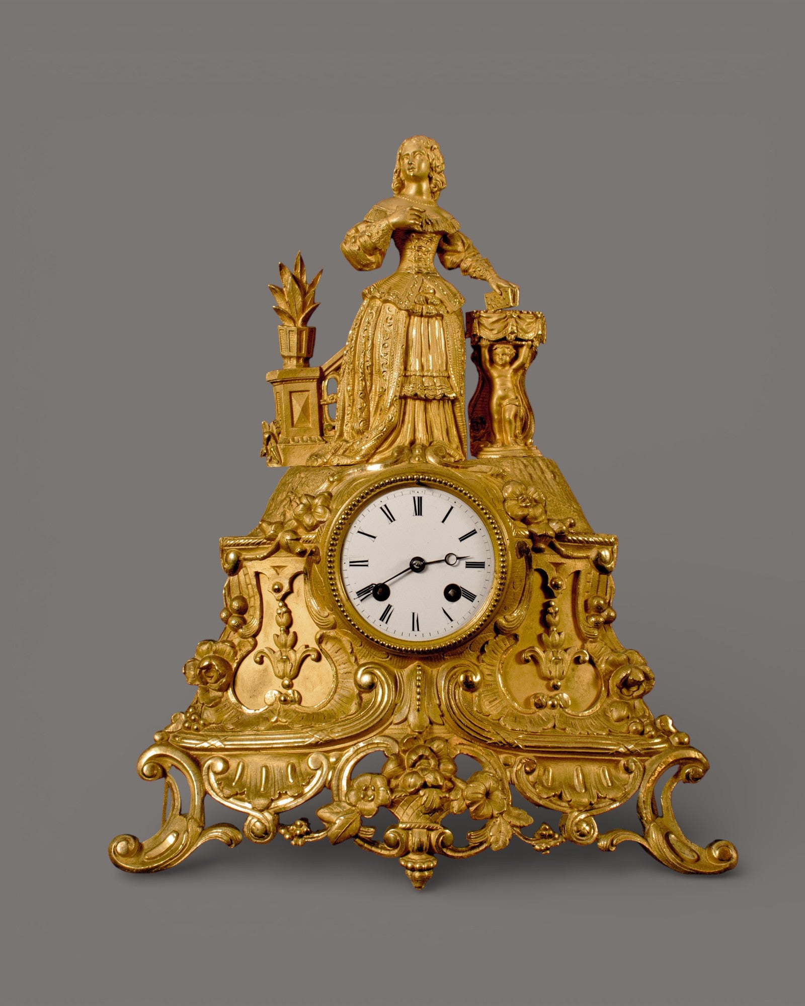 Mantle Clock, Antique, Lady with a book in Hand, French