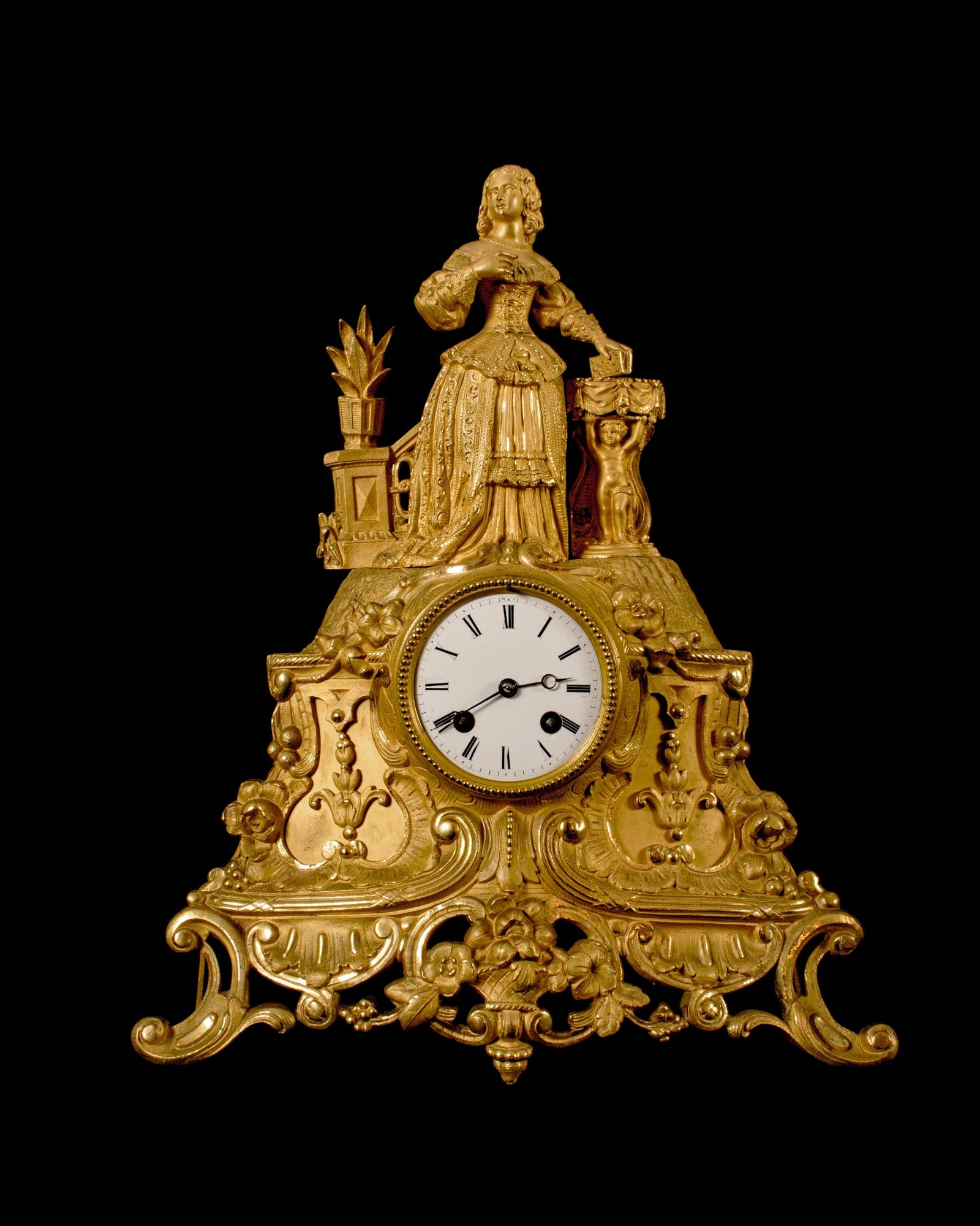 Mantle Clock, Antique, Lady with a book in Hand, French