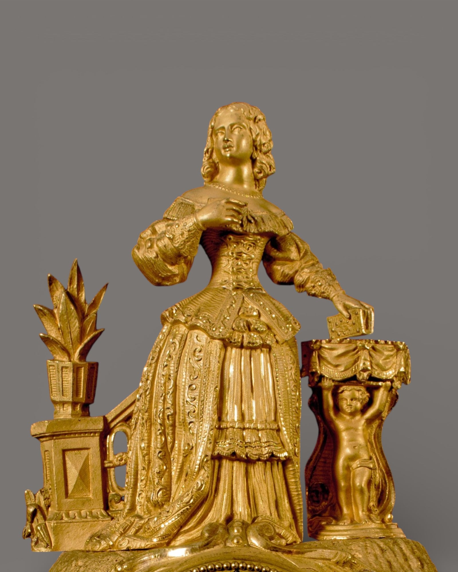Mantle Clock, Antique, Lady with a book in Hand, French