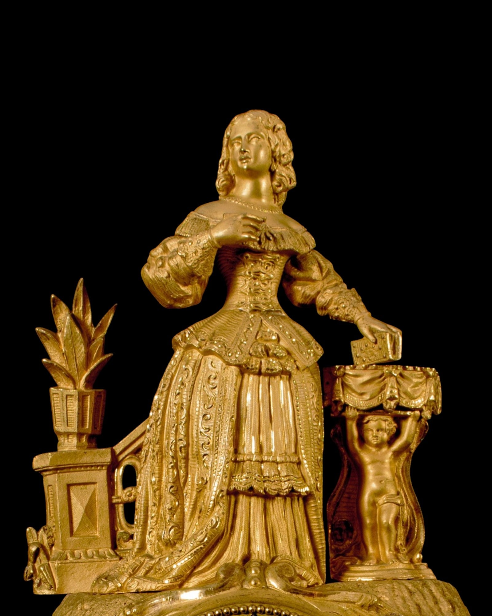 Mantle Clock, Antique, Lady with a book in Hand, French