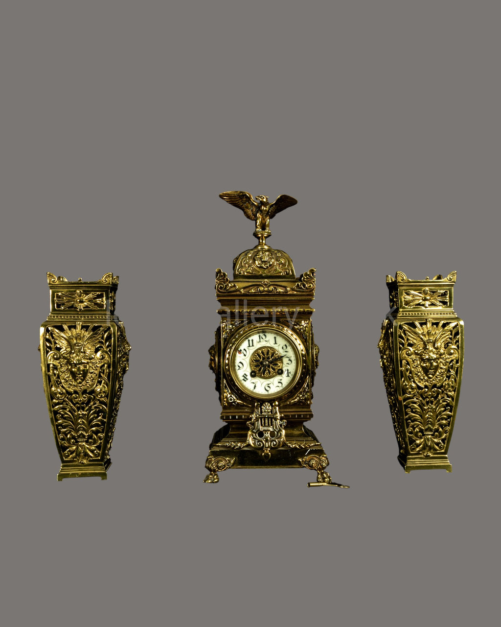 Mantle Clock, Antique, French, lacquered, brass,