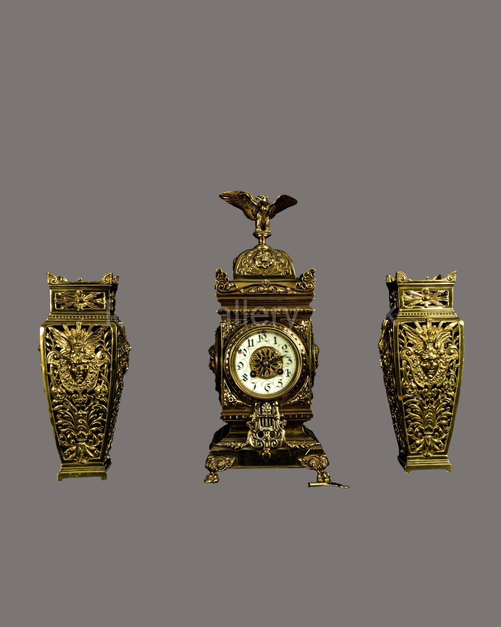 Mantle Clock, Antique, French, lacquered, brass,