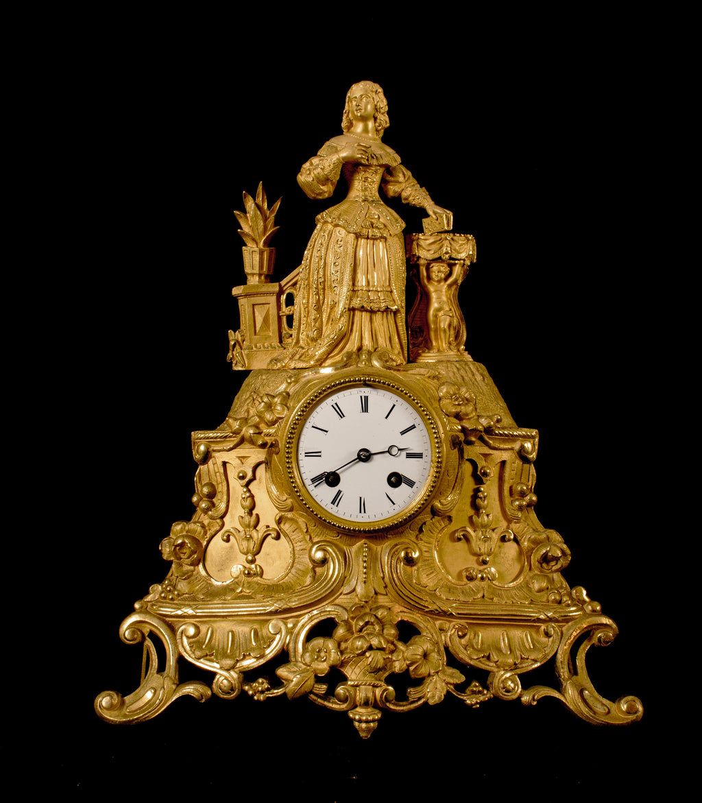 Mantle Clock, Antique, Lady with a book in Hand, French