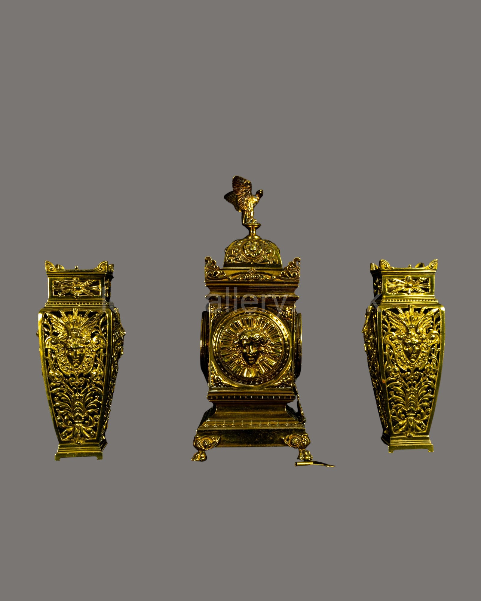 Mantle Clock, Antique, French, lacquered, brass,