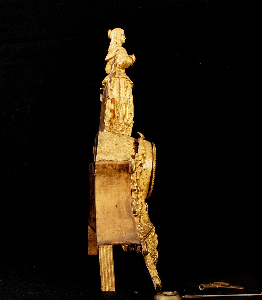 Mantle Clock, Antique, Lady with a book in Hand, French