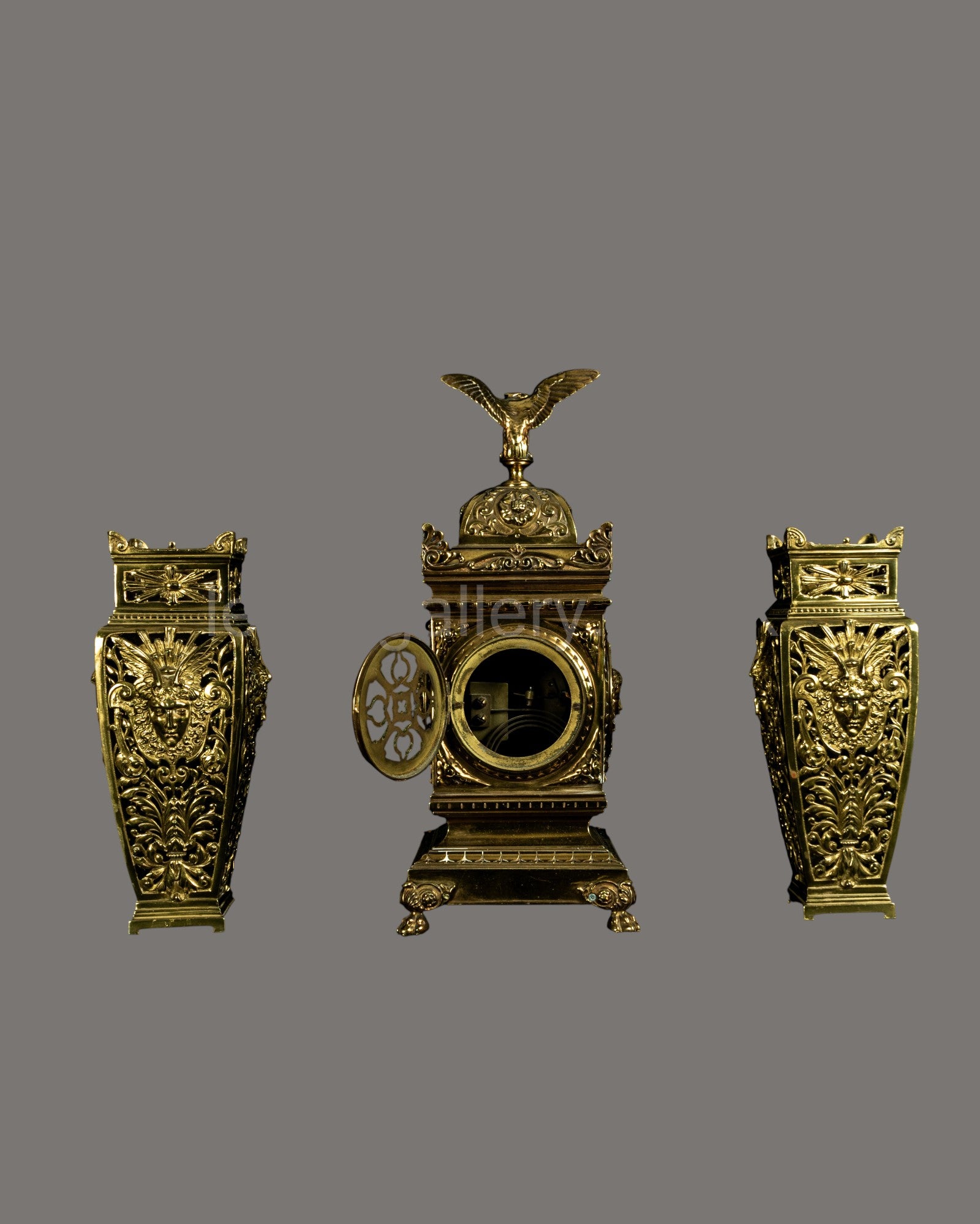 Mantle Clock, Antique, French, lacquered, brass,