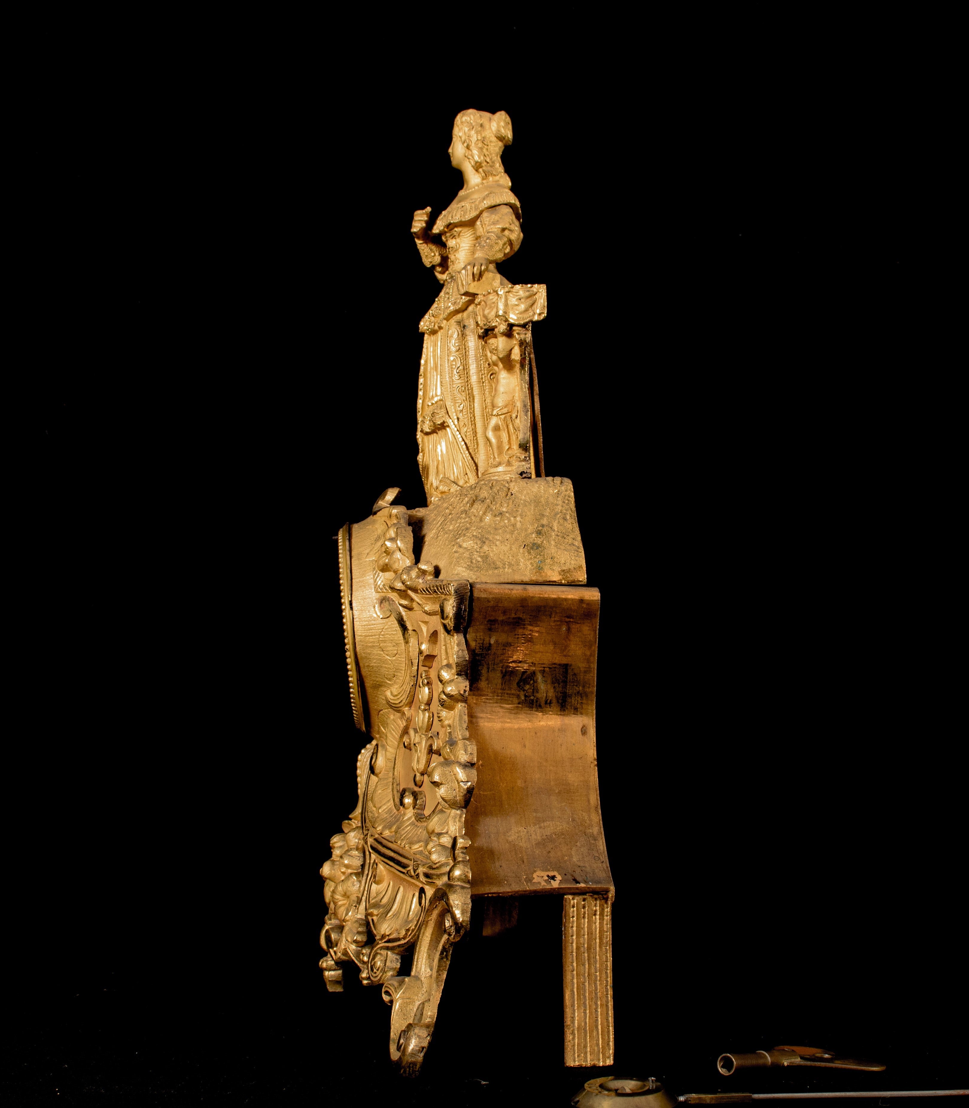 Mantle Clock, Antique, Lady with a book in Hand, French