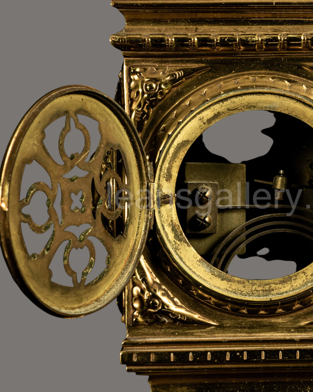 Mantle Clock, Antique, French, lacquered, brass,