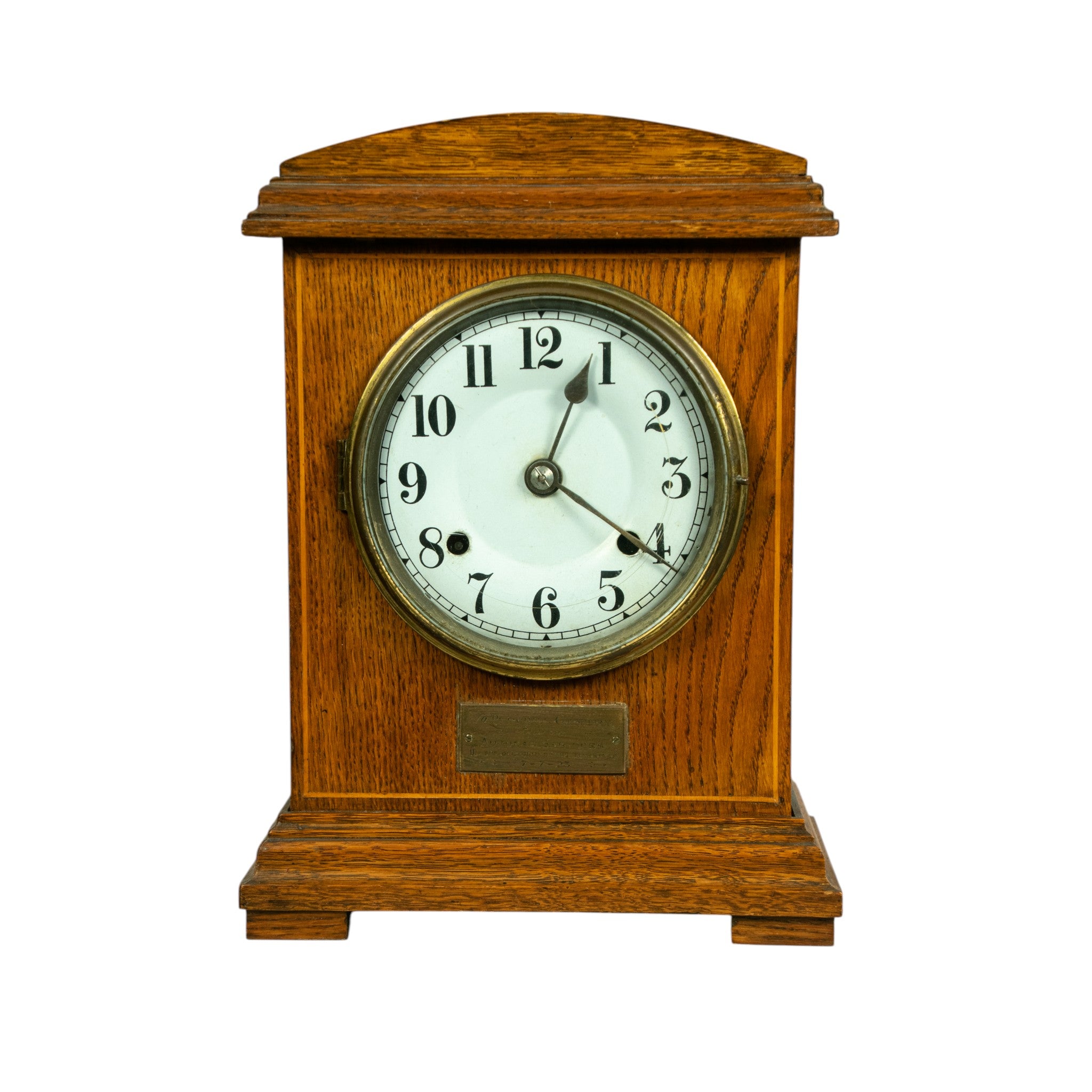 Antique Edwardian Mantle Clock 1900, Dated 1923, Original Key & Pendulum